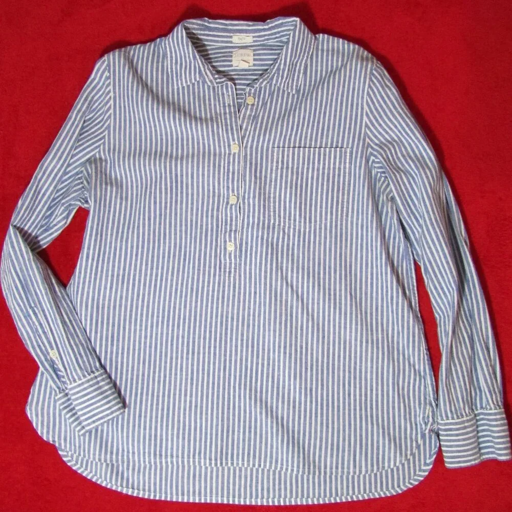 J Crew Boy Fit Striped Chambray Cotton / Linen Top - Picture 4 of 10